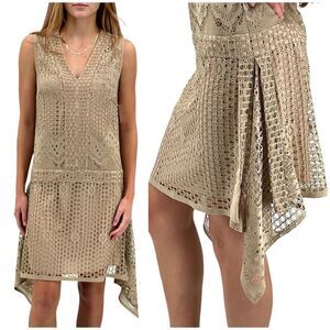 NEW Anna Sui Dress Drop Waist Sleeveless Crochet/Lace Handkerchief Hem | Size 2